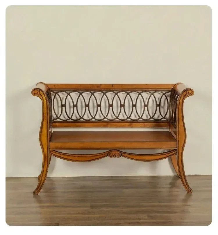 

American solid wood double chair retro living room sofa European armrest balcony casual back chair