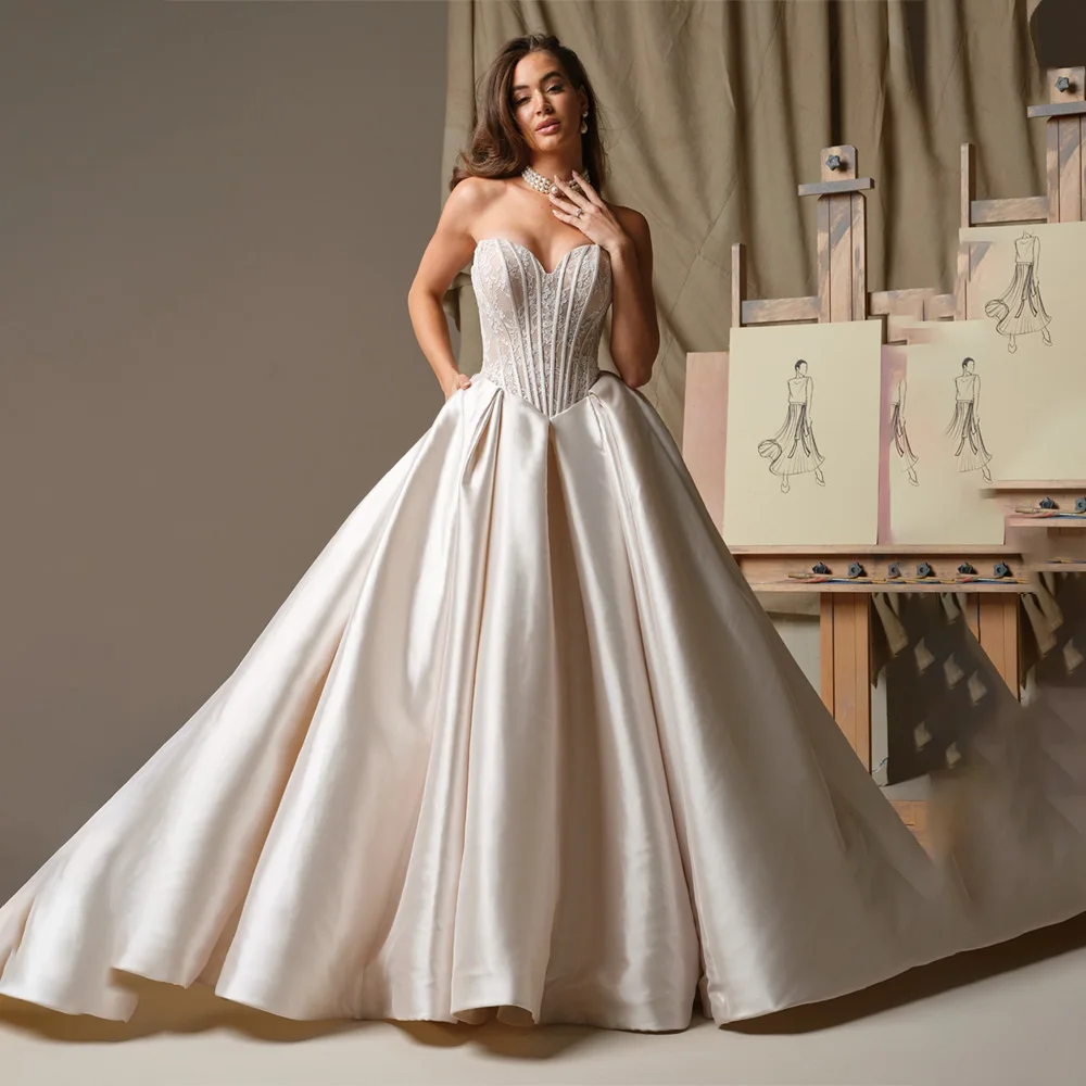 Stunning Strapless A-Line Wedding Gown with Lace  Back Zipper Customizable Bridal Dress for Wedding свадебное платье