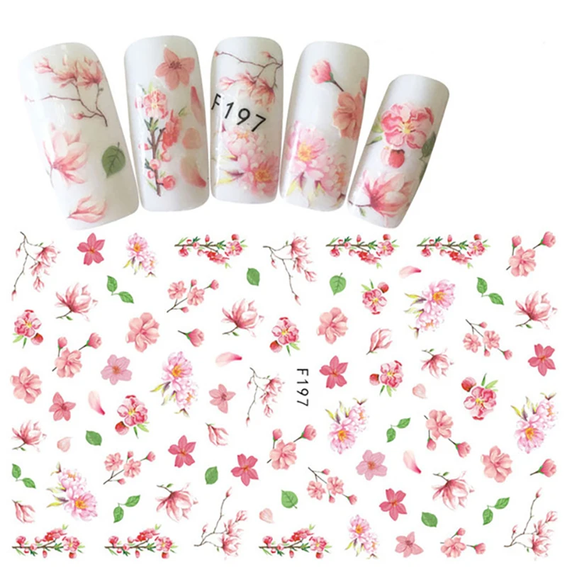 

1PCS 3D Aesthetic Flower Green Leaf Nail Art Decoration Nail Slider Rose Peony Plum Blossom Nail Sticker DIY Nail Art Supplies