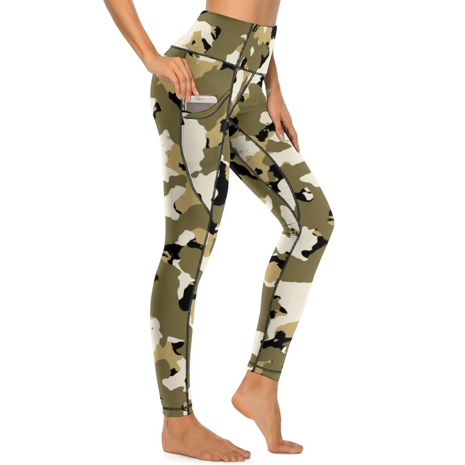 

Tan Camouflage Yoga Pants Pockets Trendy Desert Camo Leggings Sexy Push Up Fashion Yoga Sports Tights Design Fitness Gym Leggins