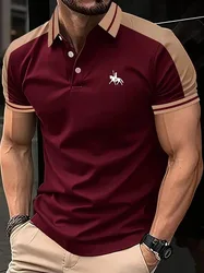 Verão novo estilo de moda negócios casual camisa polo de manga curta tendência masculina de alta qualidade impressa lapela cor combinando camiseta