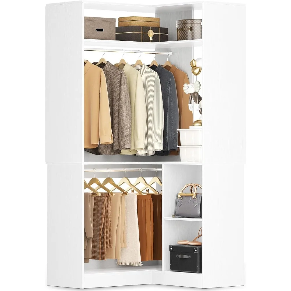 

Corner Closet System With Shelves, 34'' Organizer With Hanging Rods, Wood Walk-in for Small Space, Freestanding Tower,