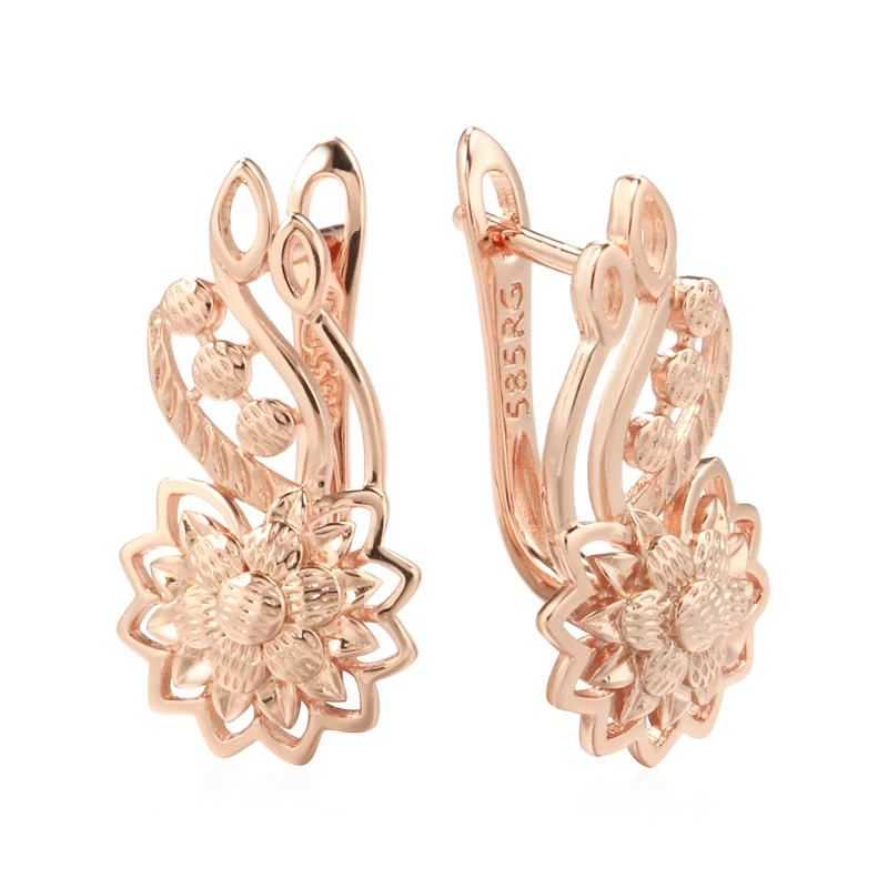 Kinel New 585 Rose Gold Color Drop Earrings for Women Unusual Metal Sculpture Flower Earrings Fashion Ethnic Vintage Jewelry