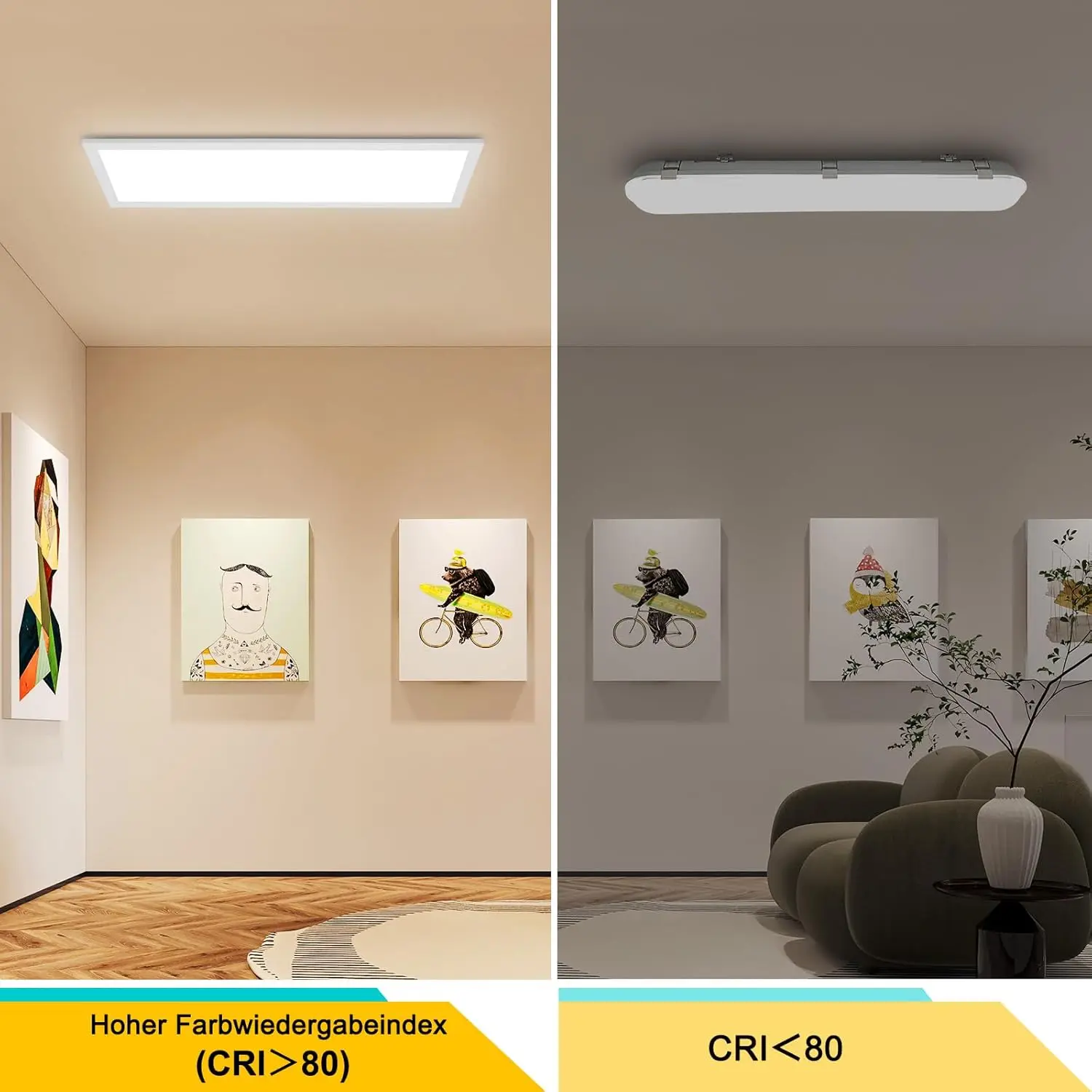 لوحة إضاءة سقف LED بيضاء 58 × 20 سم، 24 وات 3100 لومن، مصباح مسطح قابل للتعتيم 3000 كلفن - 6500 ك مع جهاز تحكم عن بعد، ضوء مستطيل حديث لغرفة المعيشة وغرفة النوم والمطبخ