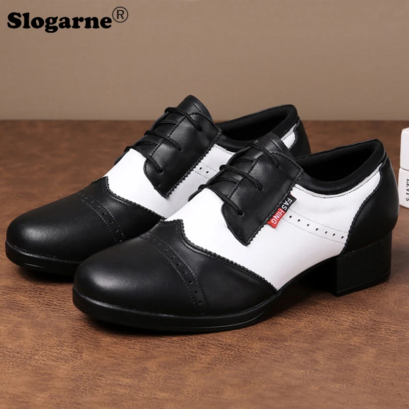 Men Cow Leather Modern Dance Shoes Comfortable 4CM Heels Male Cowhide Soft Ballroom Dance Tango Latin Jazz Shoes Boys Stage Wear