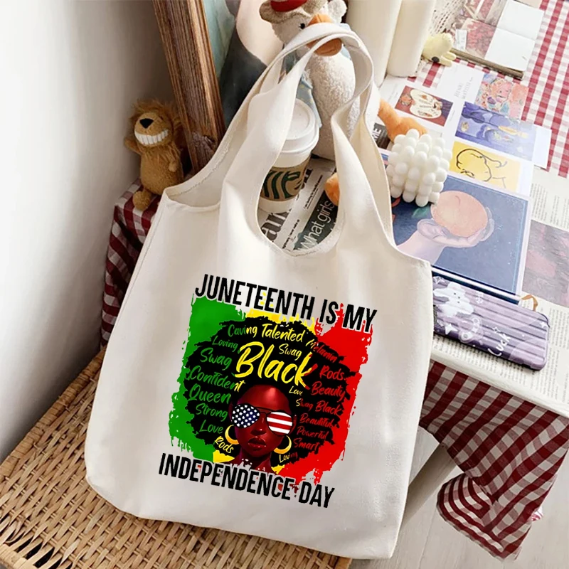 Juneteenth Is My Independence Day Women Canvas Tote Bag Organizer Fashion Large Capacity Shoulder Bag Eco-friendly Shopping Bags