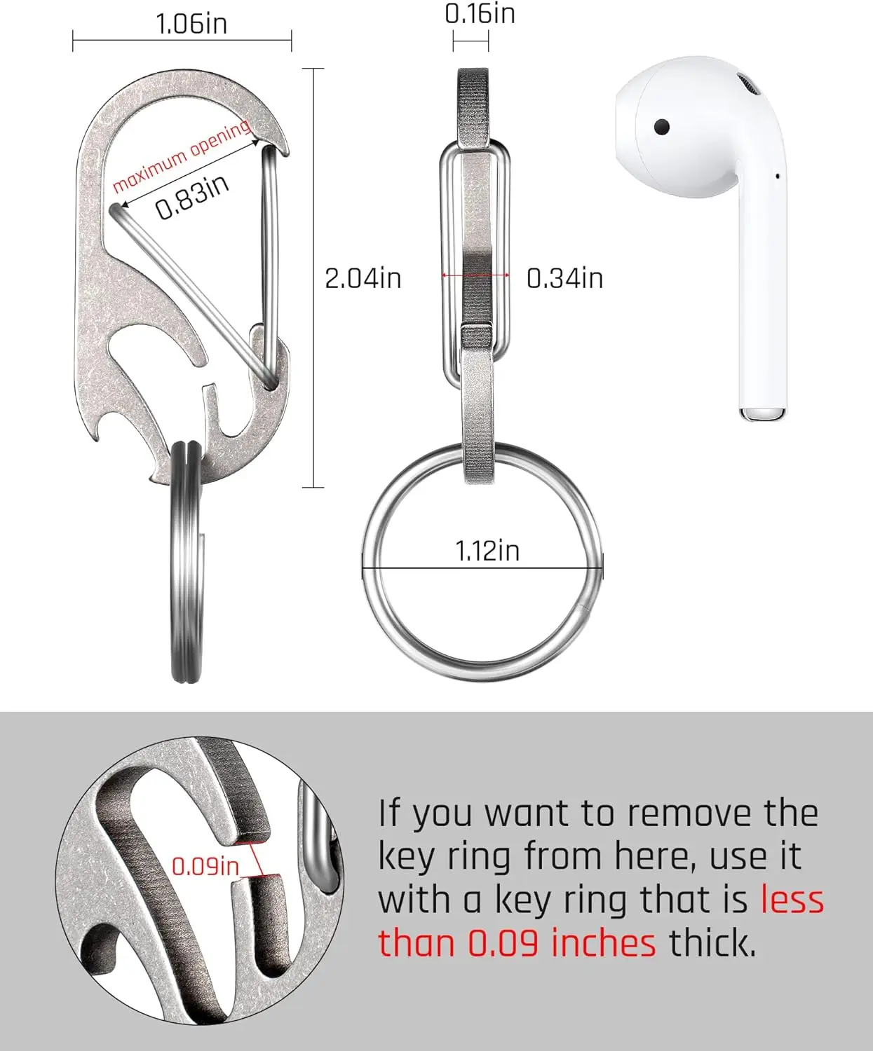 Titanium Bottle Opener Keychain, Heavy Duty Car Keys Chain, Multitool Carabiner Keychain Clip