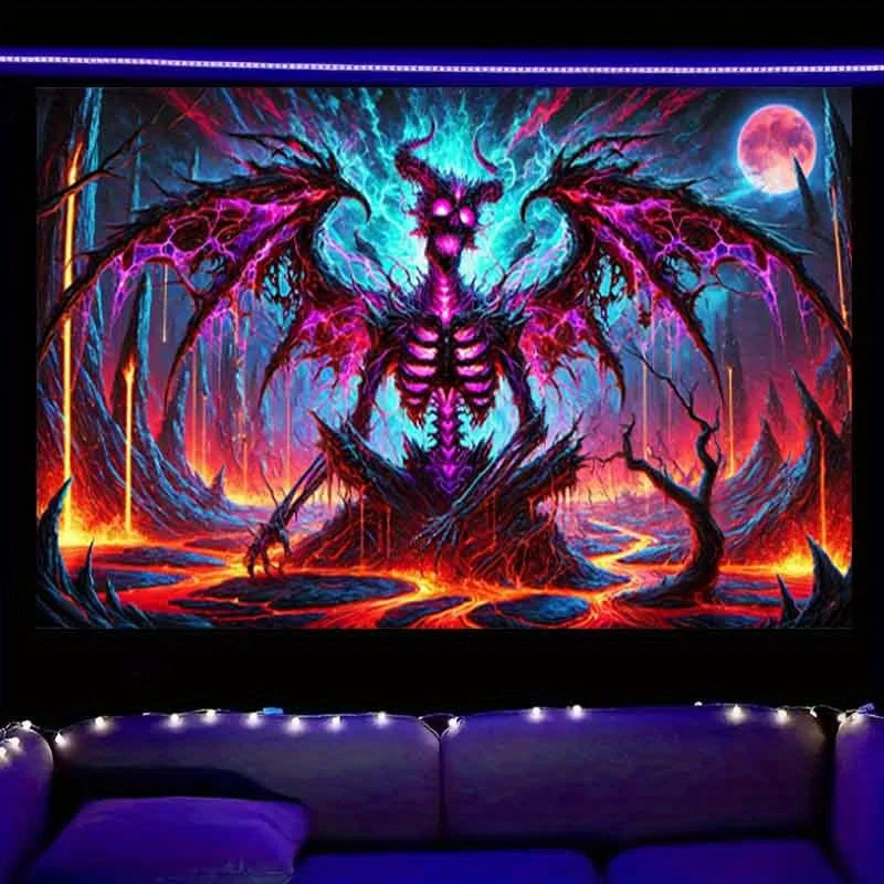 VIKAMA Prison Demon Tapestry Lava Tapestry Psychedelic Winged Skull Demon Art Hanging Cloth Room Decoration