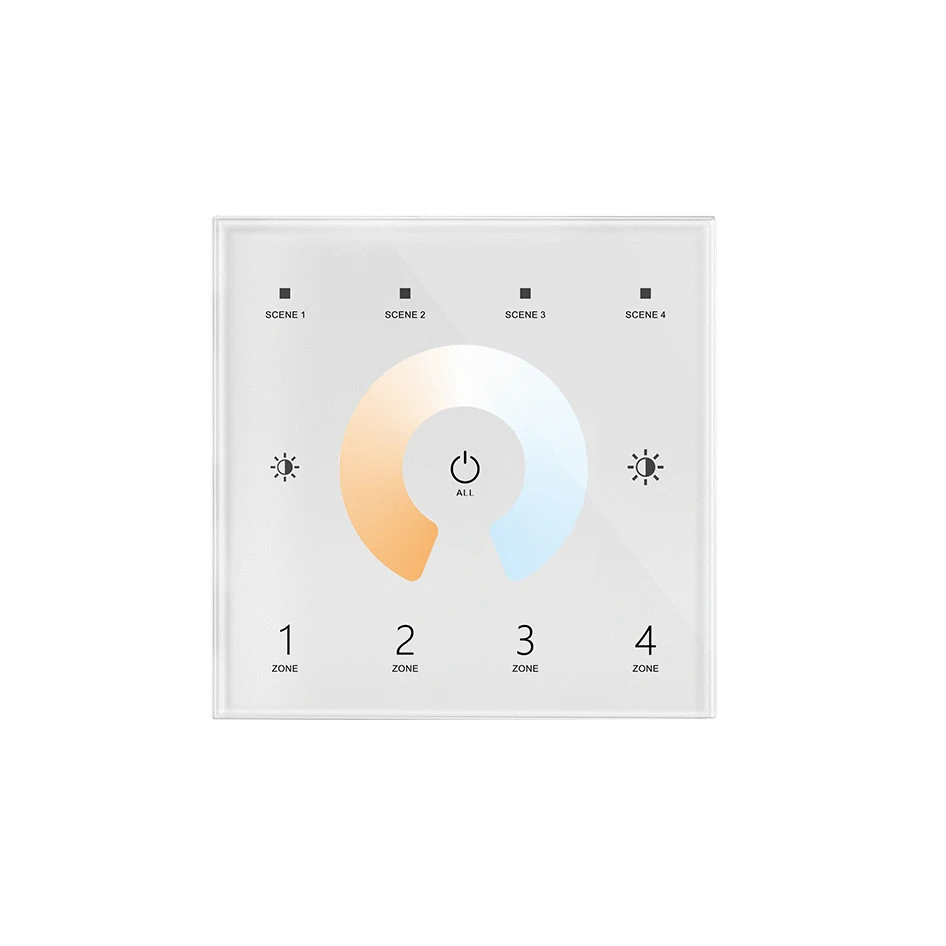 

Wall Mounted Panel DMX512 CCT LED Controller Dimmer AC 110V 220V 230V RF 2.4G 4-Zone Wireless Controller for CCT Dimmable