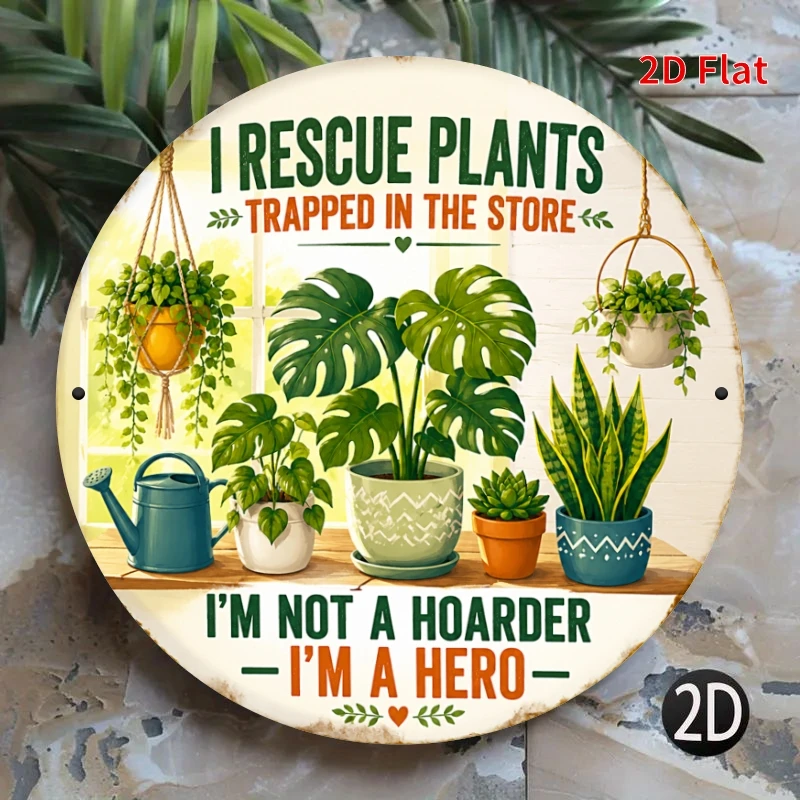 2D Flat - Decorative Sign 2D Flat, [2Dflat], 1pc 7.87X7.87Inch- I Rescue Plants Metal Aluminum Tin Plaque, Funny Plant Decorativ
