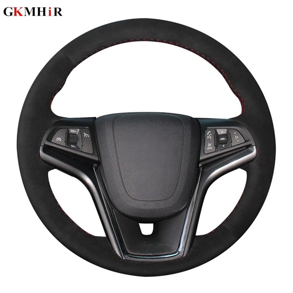Cubierta de cuero genuino para volante de coche, cosida a mano, de ante, color negro, para Chevrolet Malibu 2011-2014 Volt 2011 2012 2013 2014 2015