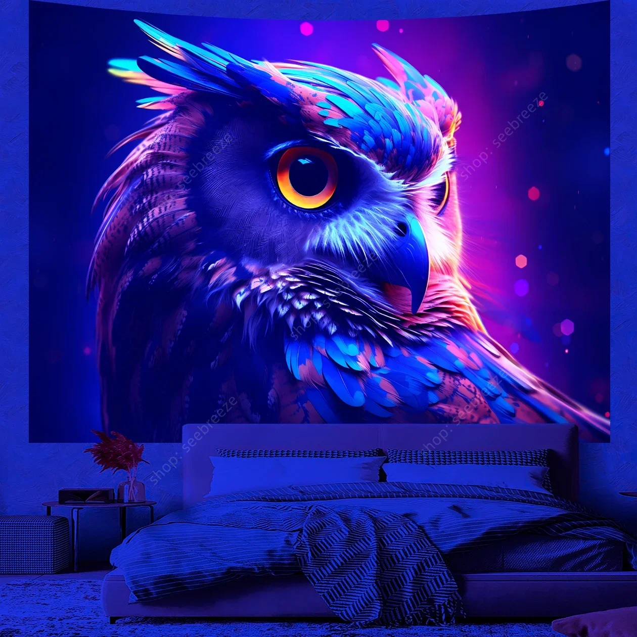 Arazzo animale Aquila psichedelica Arazzo reattivo UV Appeso a parete Hippie Room Decor Tenda Panno Telo mare Regalo per un amico