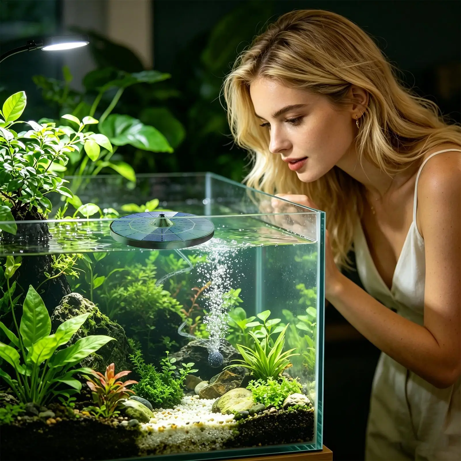 Solar Floating Pond Aerator Pond Oxygen Pump with Air Hose and Bubble Stone Bubble Oxygenator Auto Off for Birdbath view 2
