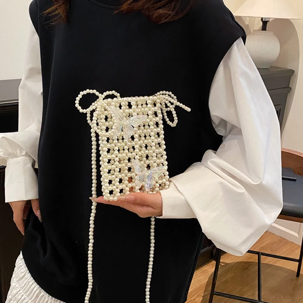 خمر لامعة حقيبة مربعة صغيرة المنسوجة فراشة مطرز حقيبة كتف الفضة اليدوية Crossbody الهاتف الحقيبة عطلة