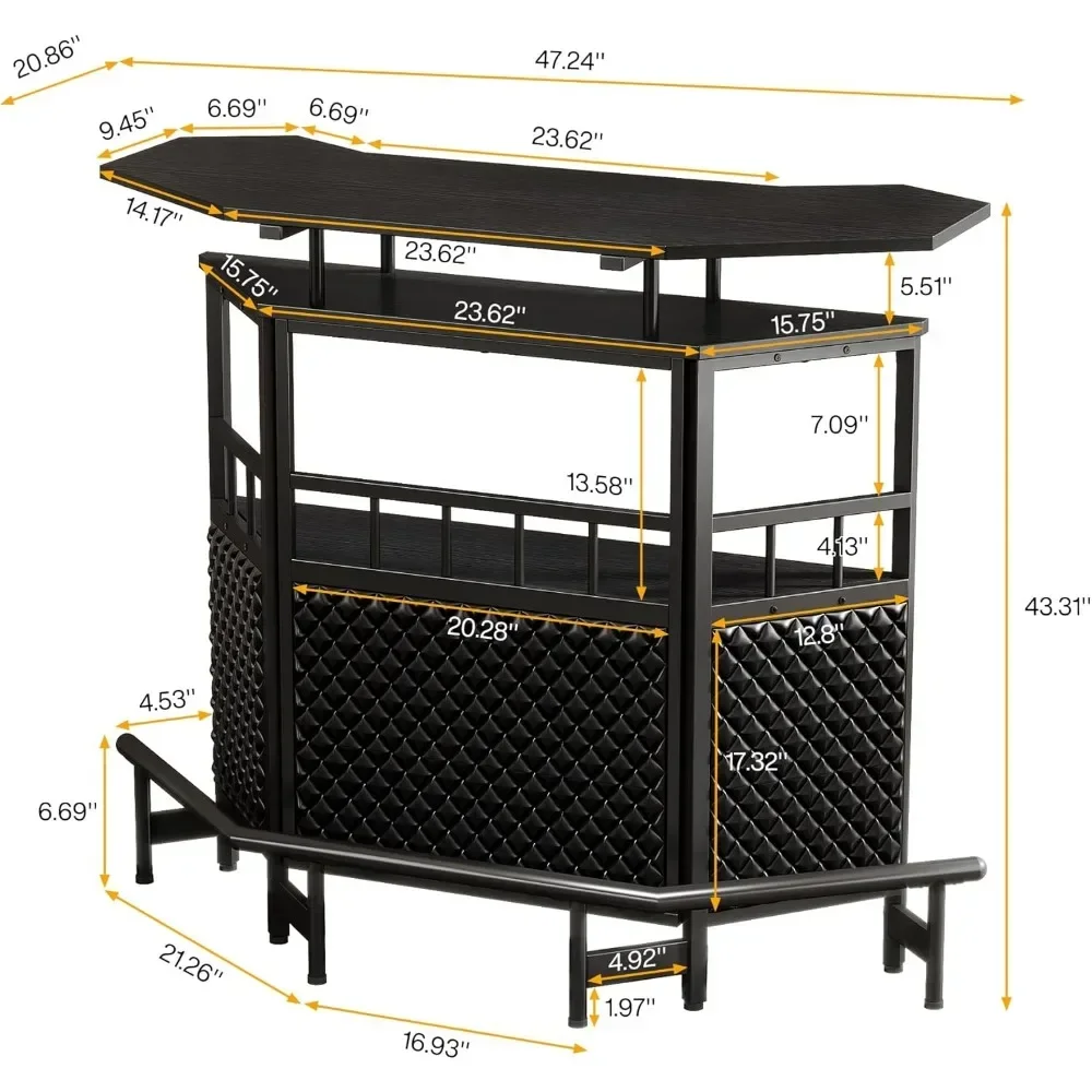 Home Bar Unit 4 Tier Liquor Bar Table with Wine Glass Holder and Storage Shelves, Mini Wine Bar Cabinet with Foot Rail