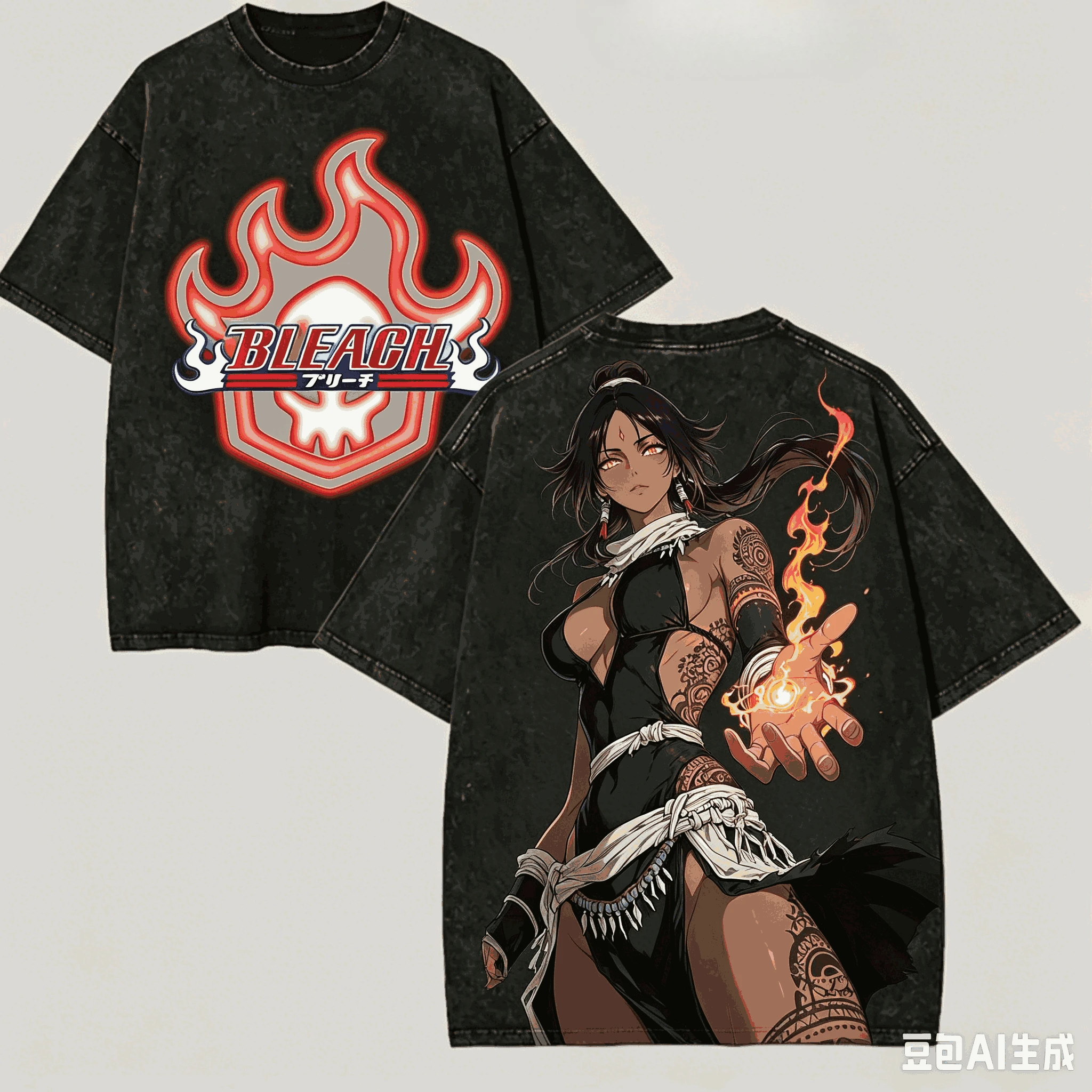Bleach Vintage Washed T‑shirt Inoue Orihime Anime Girl Graphic Print Unisex Loose Cotton Short Sleeve Harajuku Streetwear Tee view 2