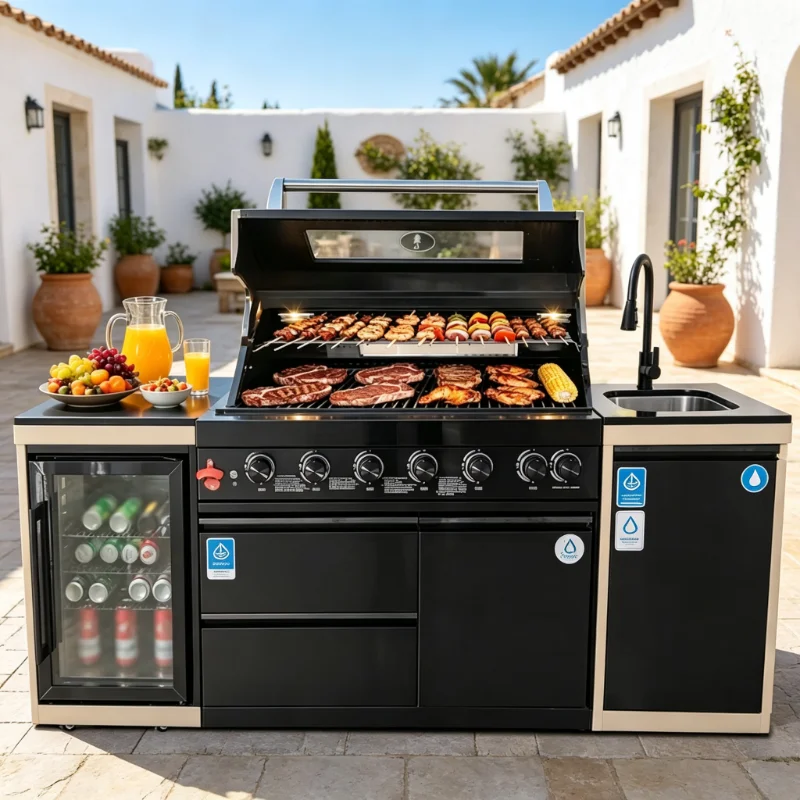 Custom 304 Stainless Steel 4 Burner Gas BBQ Black Modular Outdoor Kitchen Island Cooking Station For Garden Backyard Patio