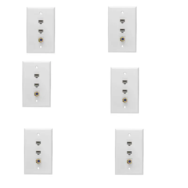 ABGG-6X Ethernet Coax Wall Plate,2 Port Cat6 RJ45 Keystone 1 Port F Type Connector Coax Keystone Female To Female Wall Plate
