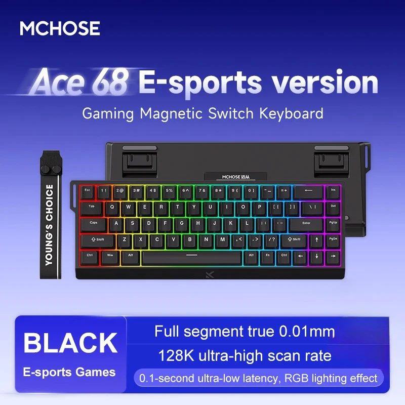 

MCHOSE ACE60 ACE68 RGB Проводная игровая клавиатура 8K Скорость запуска Магнитный переключатель с возможностью горячей замены 0,01 мм RT Прецизионная горячая замена FPS