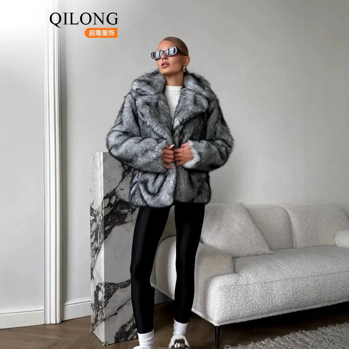 Women's Plus Size Winter Fur Coat Fox Large Lapel Loose Short Top Elegant Warmth for Cold Weather