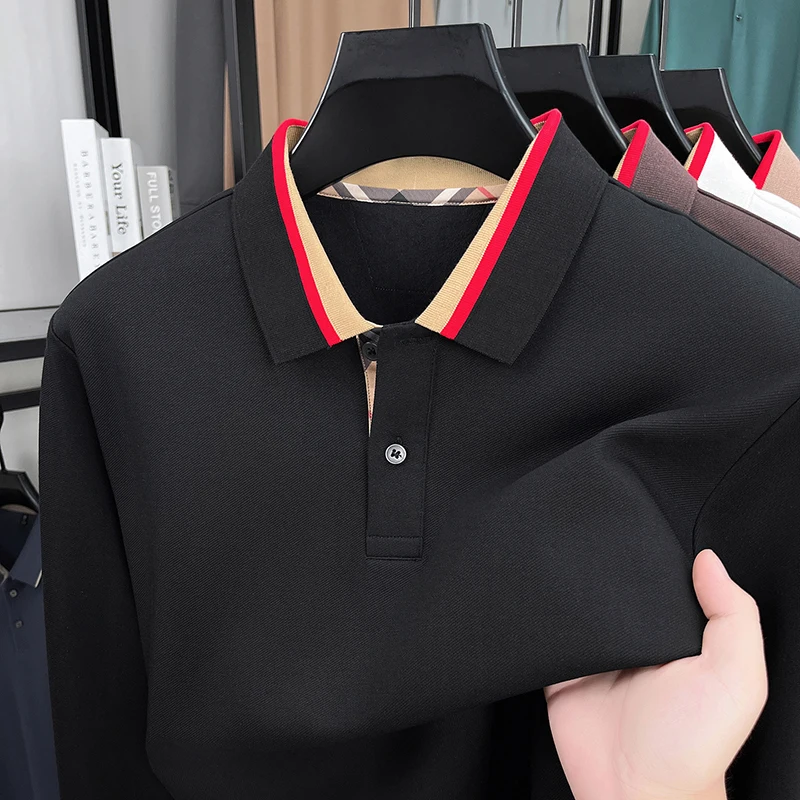 High end Men's Long sleeve polo shirt comfort business casual fashion personality color blocked luxury autumn new trend T-shirt