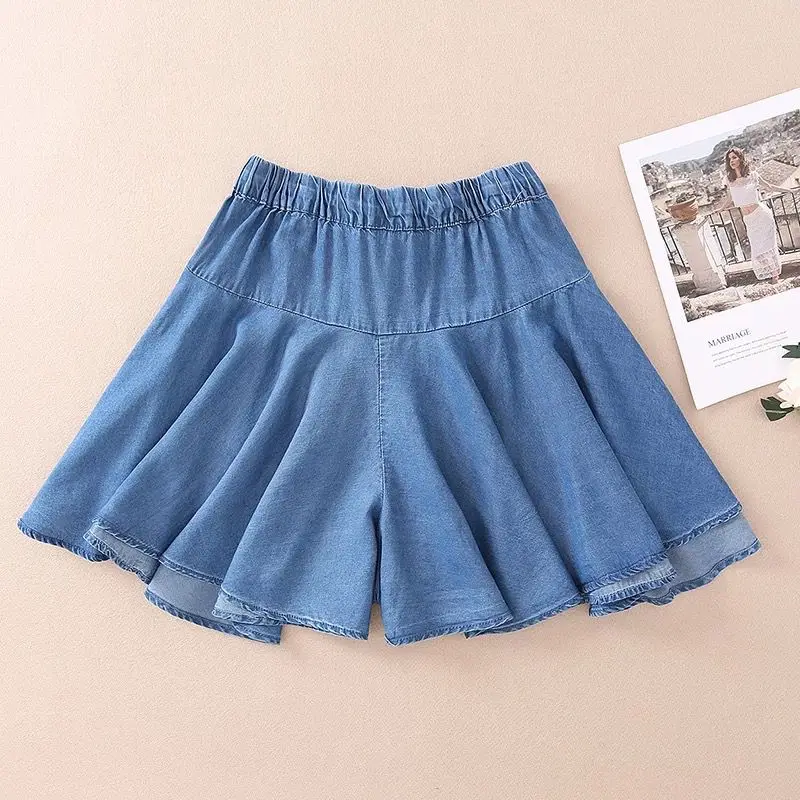 بالإضافة إلى حجم الصيف الكورية خمر واسعة الساق عالية الخصر الجينز السراويل، الحلو الدنيم السراويل التنانير القطن السراويل #2