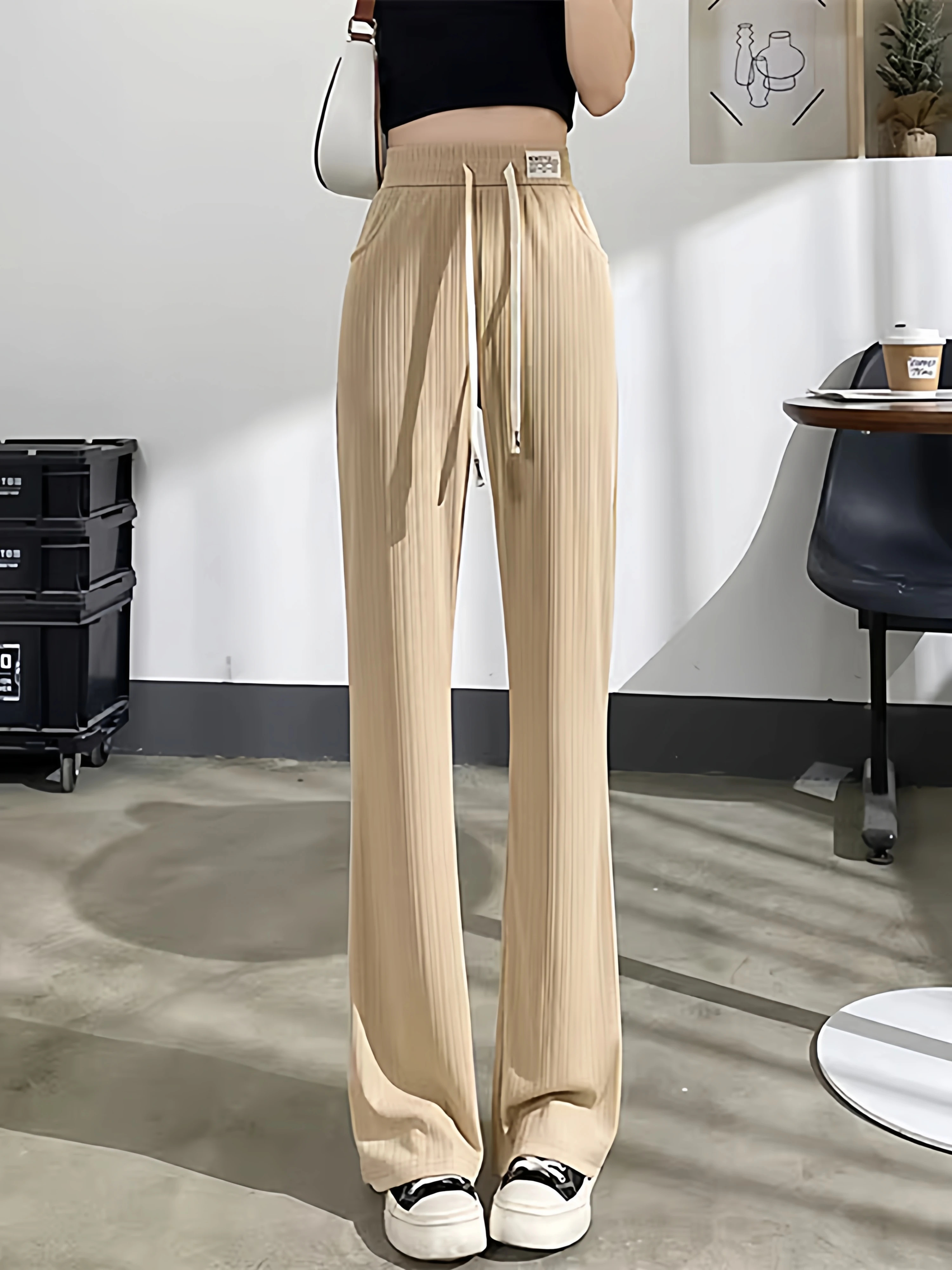 

Ice Silk Sun Protection Micro Flared Pants Women's Summer Thin Wide Leg Casual Narrow Version Cool Feeling Casual Pants