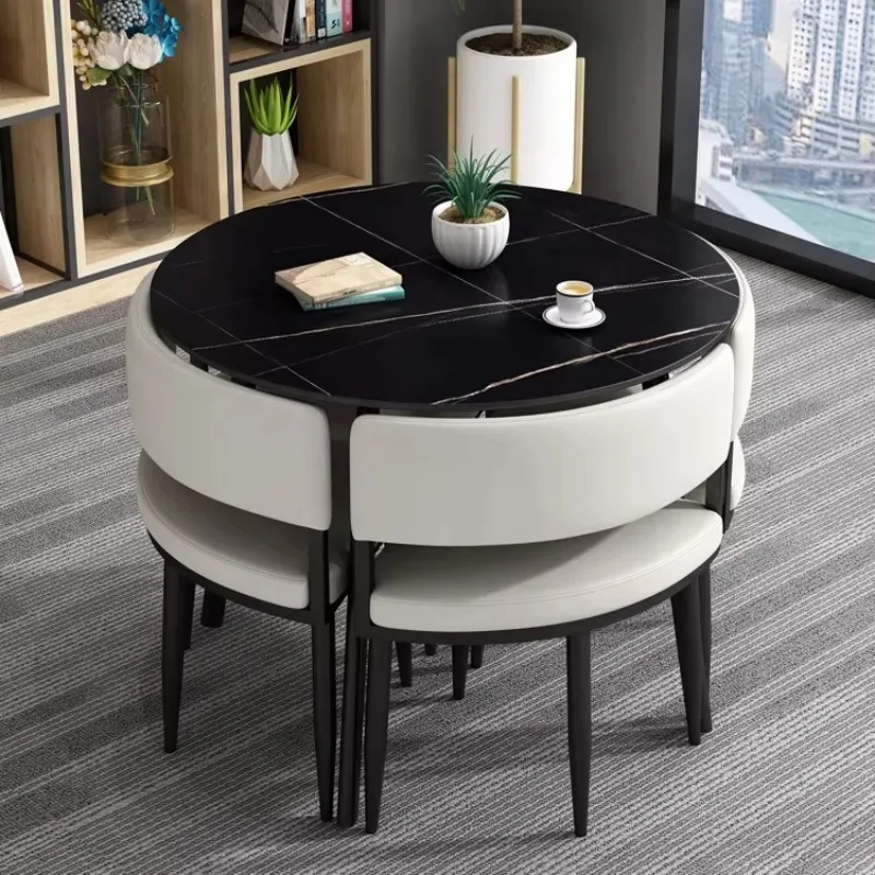 Fashion Iron Table Design Cafe Shop Furniture Restaurant Round Dining Tables and Chair Coffee Shop Table Set 4 Seats Restaurant view 2