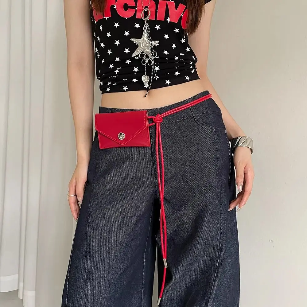 

Fashionable Vintage Envelop Waist Rope Y2k Versatile Leather Waist Bag High-End Black Red Dress Jeans Belt Waist Belt