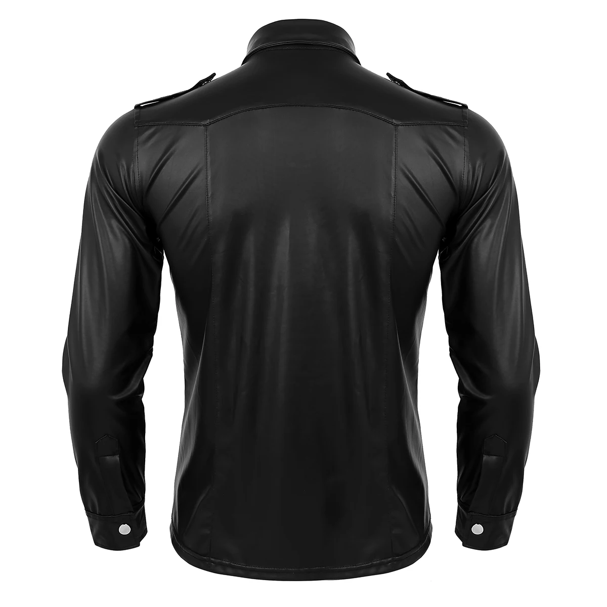 Thoshine Brand Men Leather Shirt Slim Fit Fashion Faux Leather Shirts Soft T-shirts Long Sleeve Motorcycle & Biker Streetwear