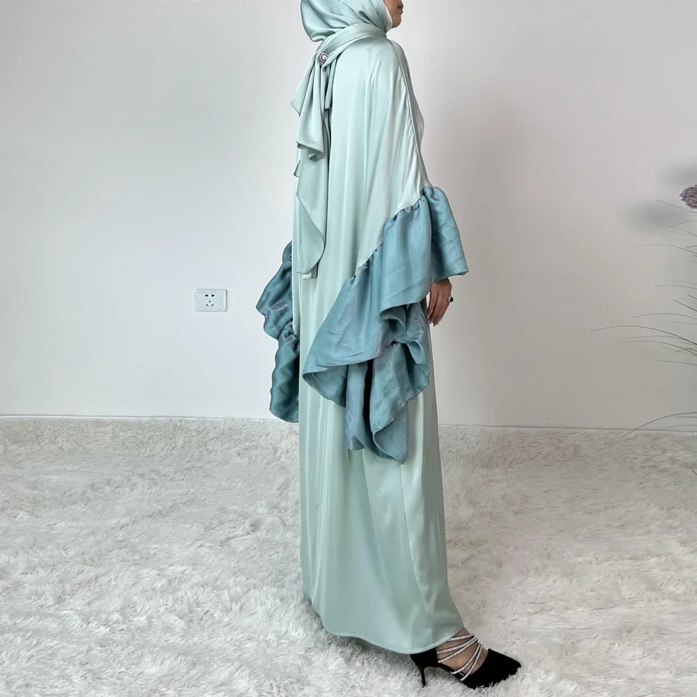 Ramadan Abito in raso Eid Abaya musulmano per le donne Marocco Arabo Abito lungo Abiti da festa Jalabiya Caftano Islam Abaya Abiti Largos