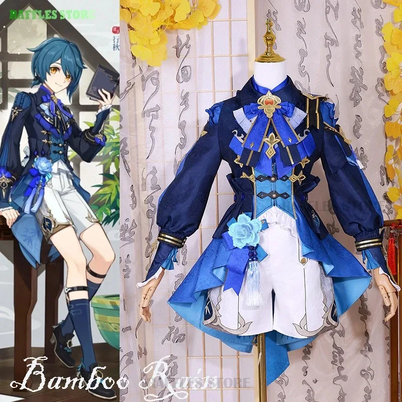 2025 yiyiGenshin Impact Xingqiu New Skin Costume Wig 2024 Lantern Rite Xing qiu Bamboo Rain Cosplay Fancy Party Hallowe