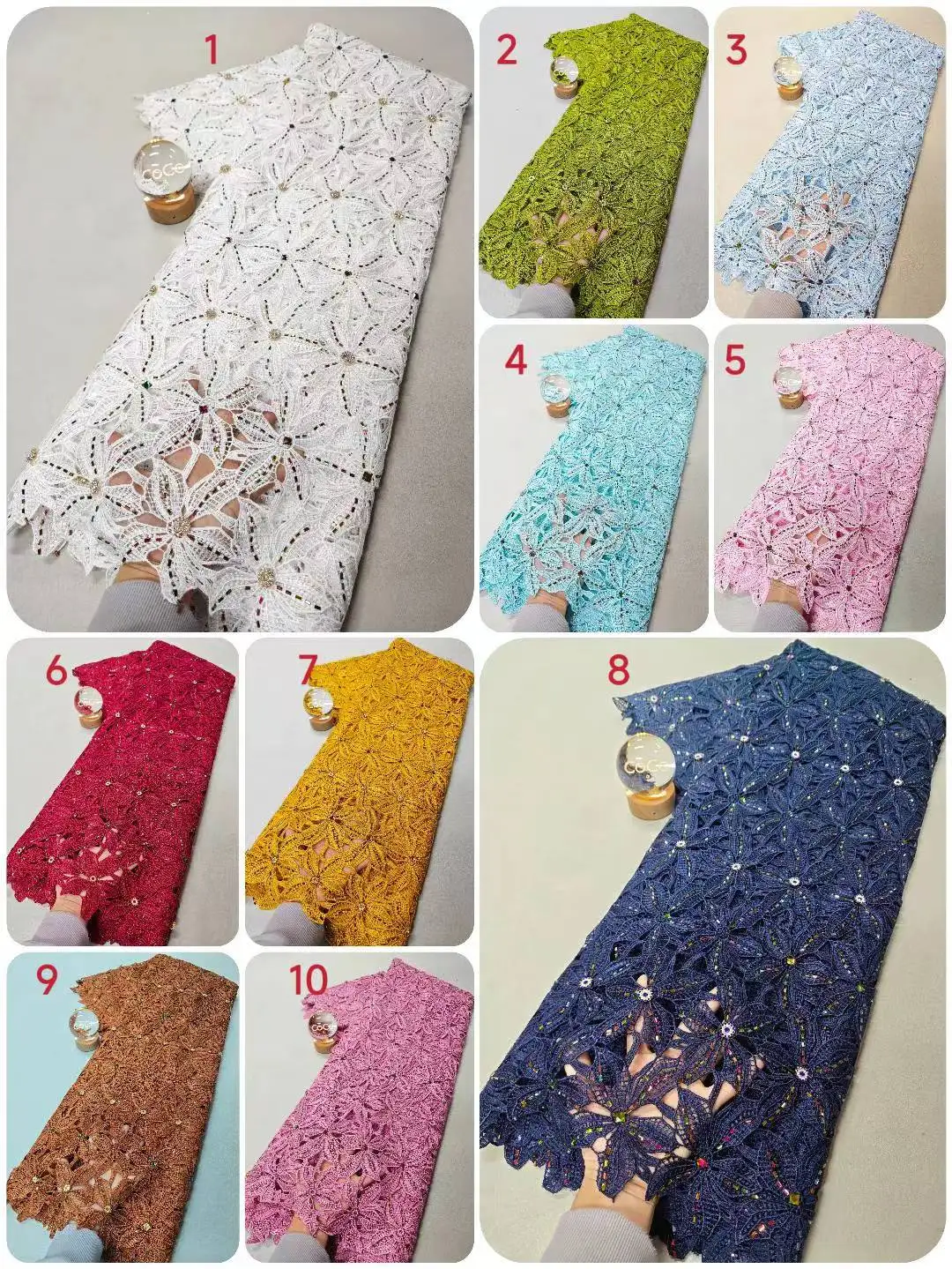 

African Nigerian 2025 High Quality Embroidery Lace Fabric Water Soluble Tulle Wedding Party Dress Guipure Sequins 5Yards XL143