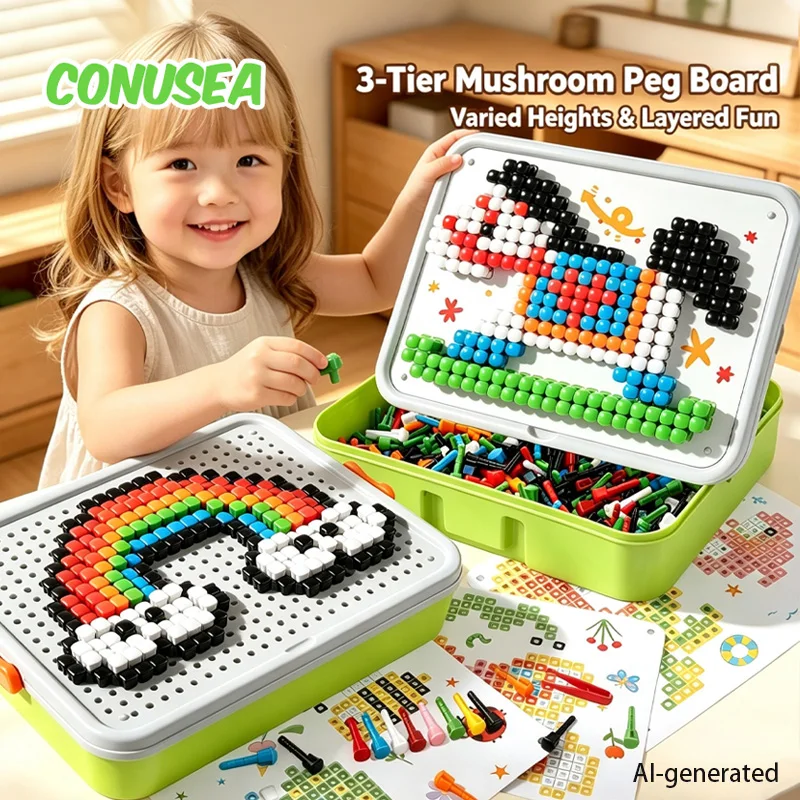 3D Mushroom Nail Puzzle Peg Toddler Puzzles Games for Kids Large Piece Building Blocks Educational Games Kids Children Toys
