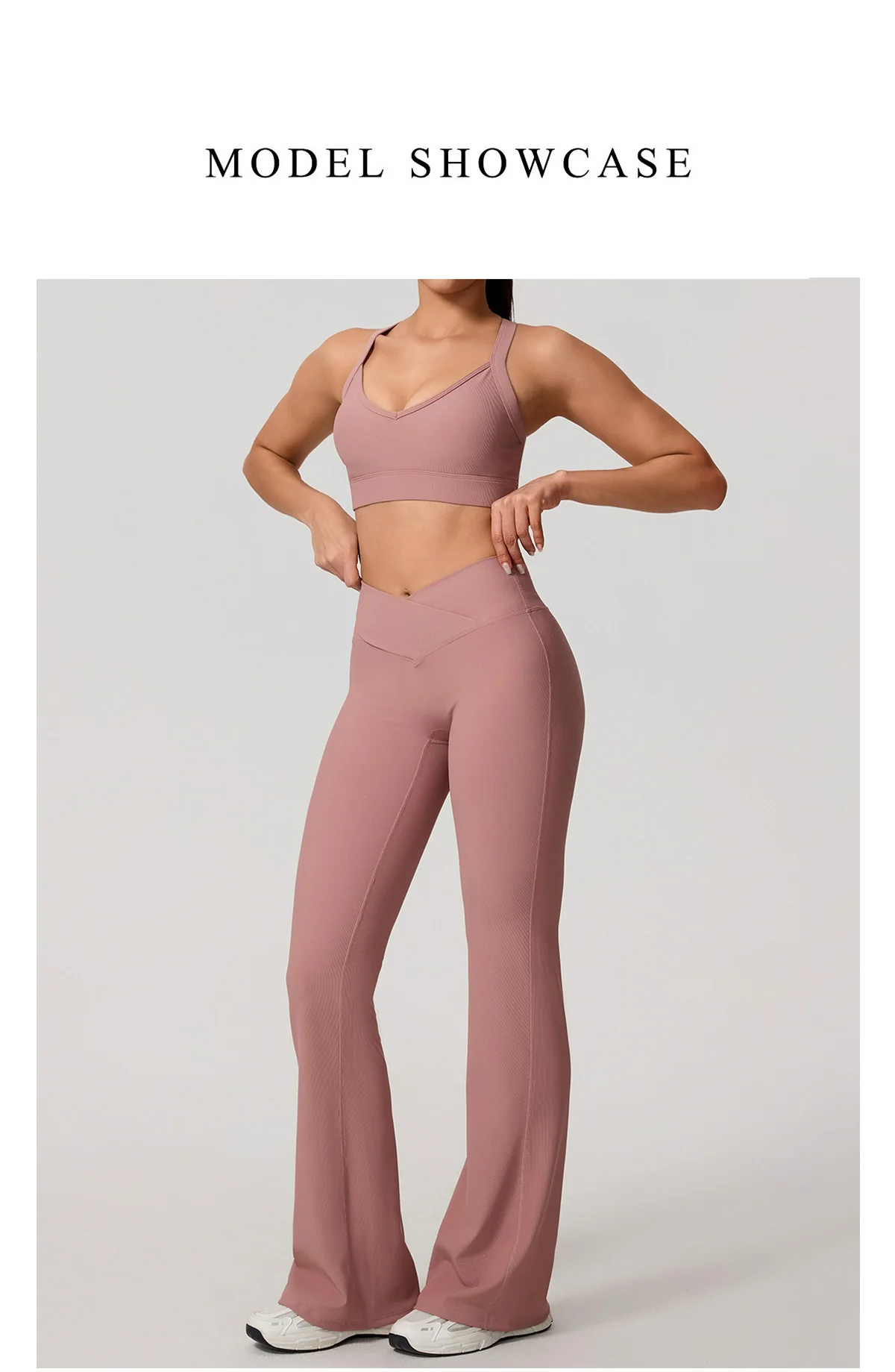 Sommer Damen Geripptes Gym Schnelltrocknendes Zweiteiler-Set Nahtloses Sport-Yoga-Set für Frauen Outdoor 2-teiliges Po-Lifting Sportoutfit – Detail 10