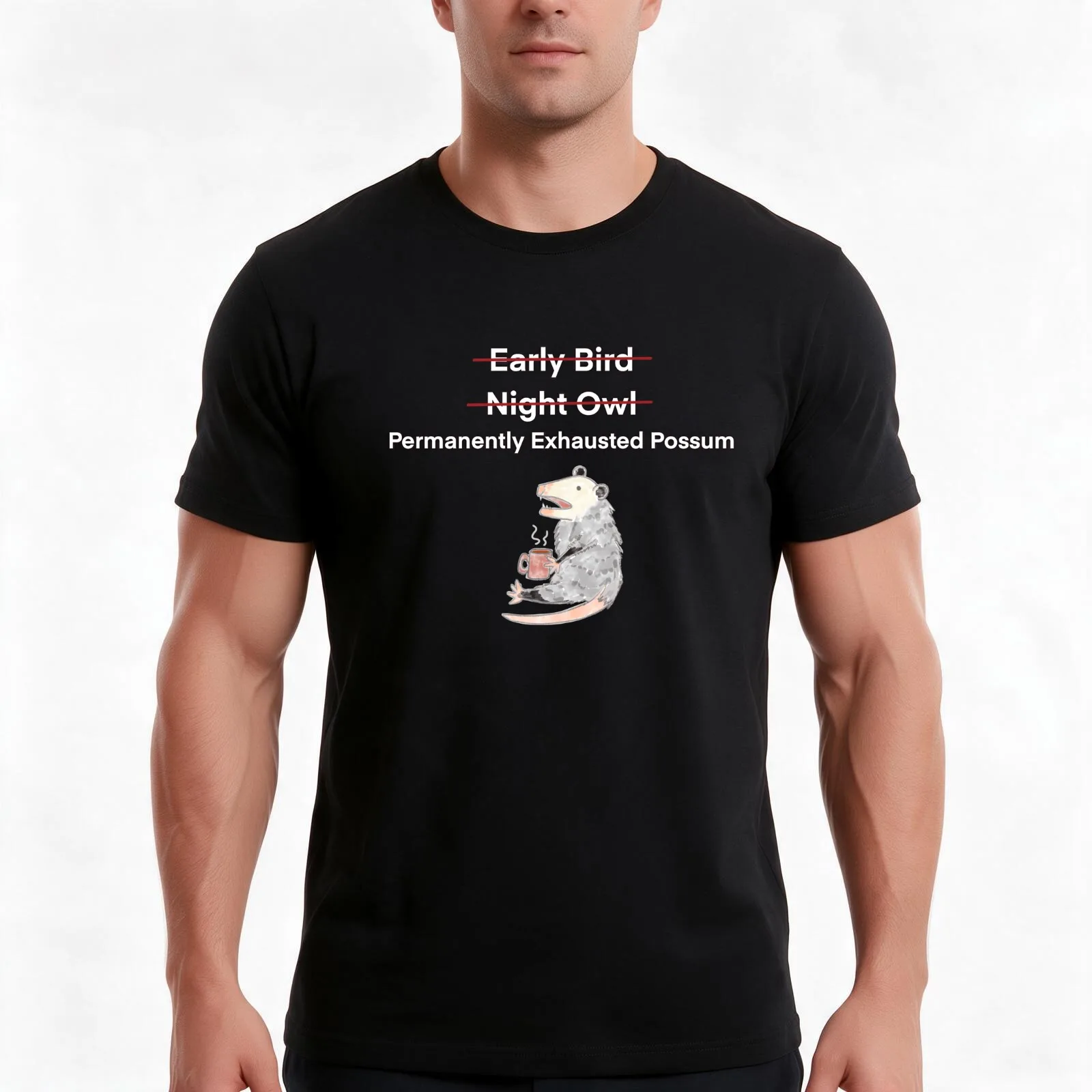 Permanently Exhausted Possum T-Shirt, Summer Casual Cotton Tee, Oversized Streetwear Tops, Vintage Graphic Print, 100% Cotton