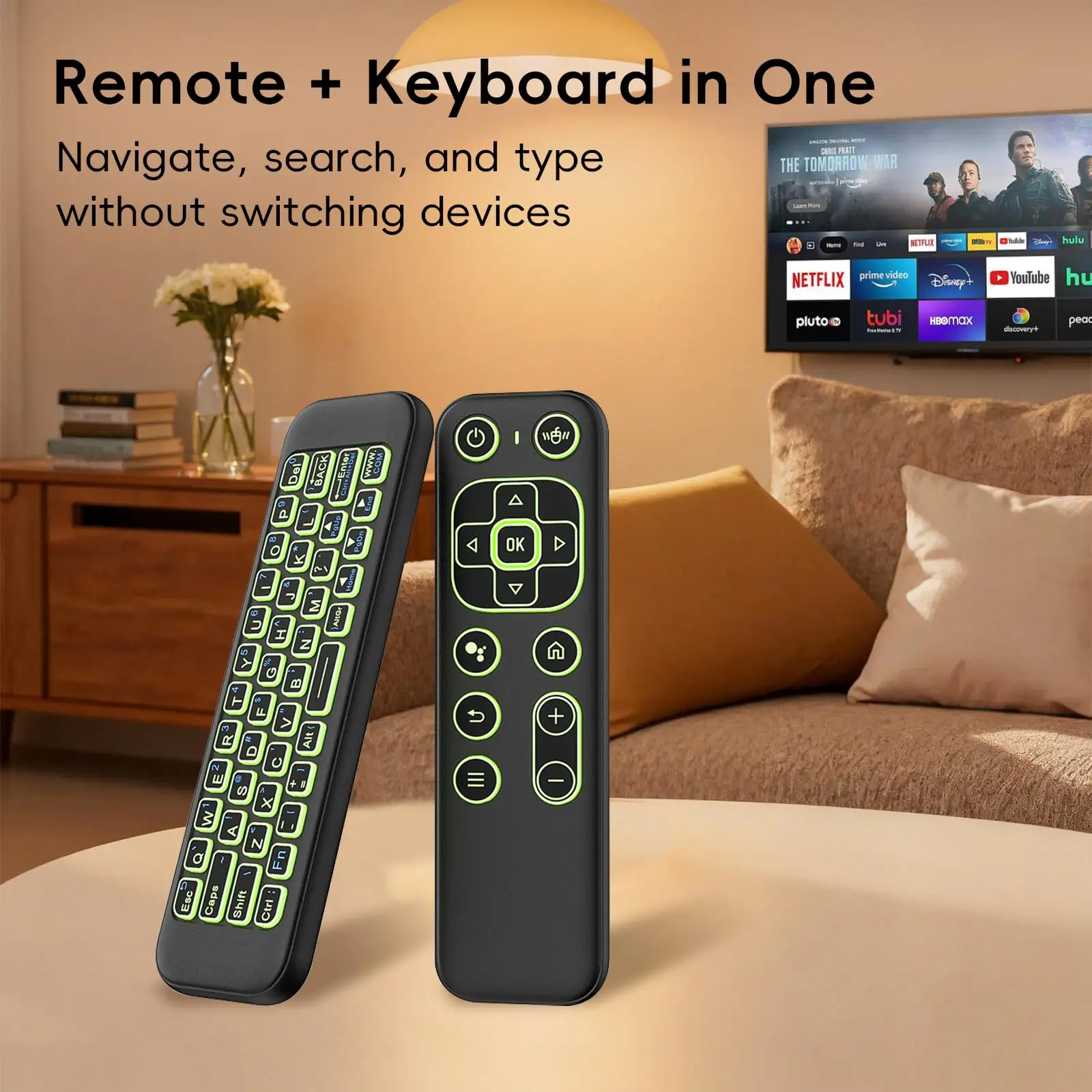 Wireless Keyboard Air Mouse Remote with 2.4G Bluetooth QWERTY Backlit Keys 7 Colors USB-C Rechargeable for Computer TV Gaming