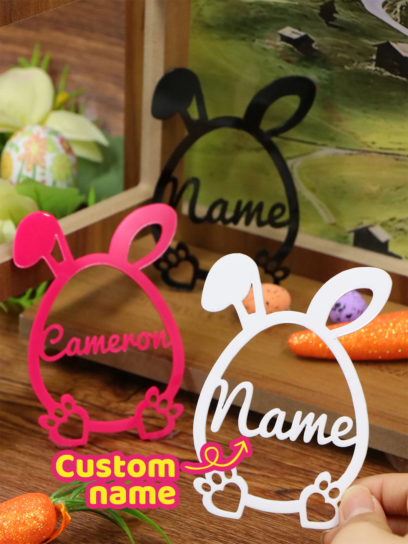 Custom Name Easter Bunny Decor, Personalized Rabbit Name Place Card, Customized Easter Basket Stuffers, Festive Ornament,