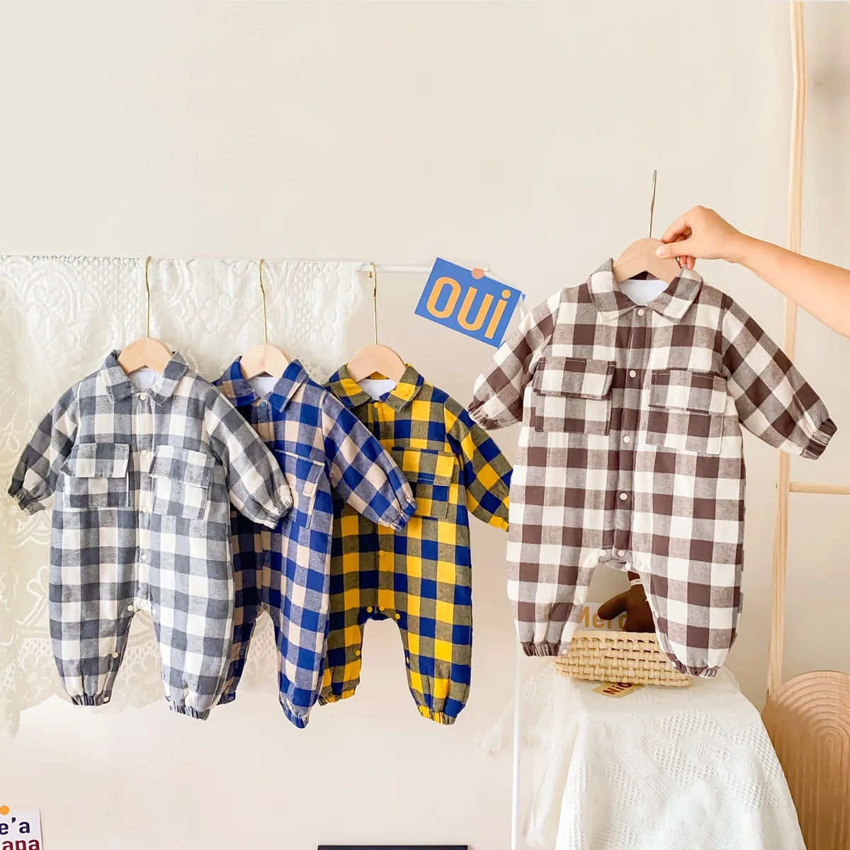 0-3T Newborn Kid Baby Boys Winter Clothes Plaid Thick Baby Romper Warm Jumpsuit Cute New Born Baby Costume Outfit