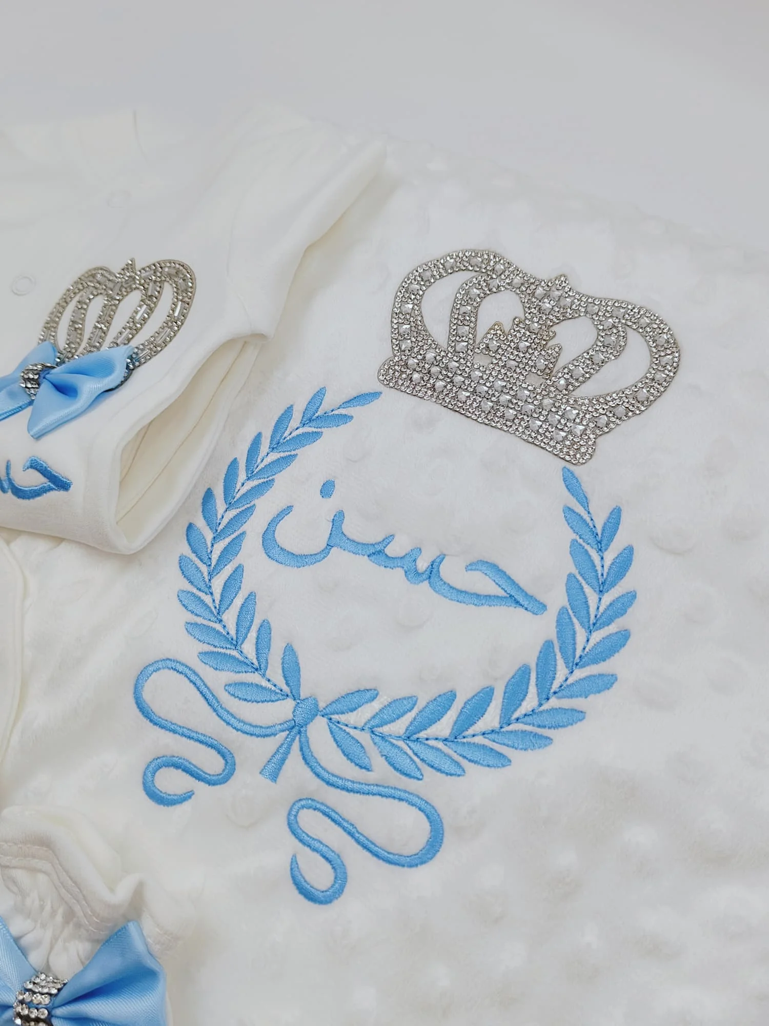 Custom Embroidery Baby 4 Piece Set Diamond Crown Footed Romper Soft Newborn Boy Outfit Wholesale