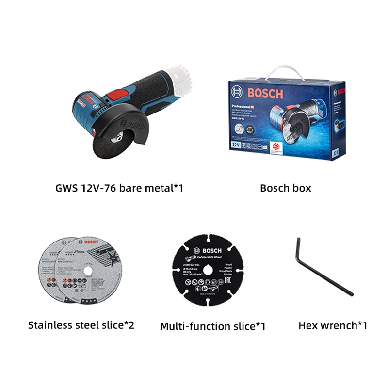 Bosch GWS12V-76 Mini Angle Grinder Metal Wood Hydroelectric Plastic Pipe Tile Small Household Lithium Electric Cutting Machine