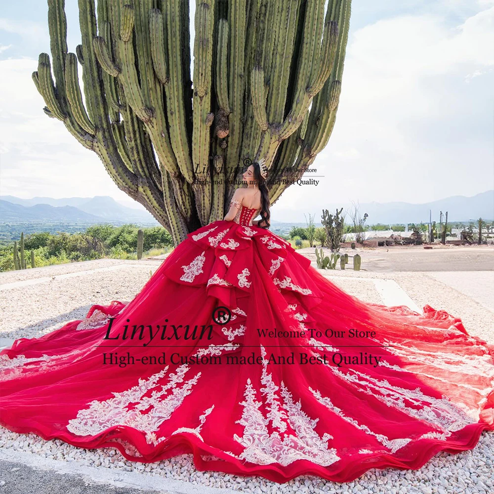 Wspaniałe suknie Quinceanera z aplikacjami 2025, suknie balowe z odkrytymi ramionami, na przyjęcie urodzinowe, szyte na miarę, bez rękawów, vestidos de 15 rosa