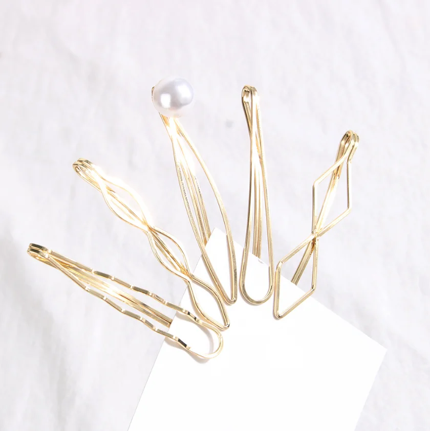 5PC Gold Color Hair Clip Bobby Pins Wavy Fashion Hairpins Metal Barrettes Invisible BB Clip Wave Hairgrip Hair Clips Accessories