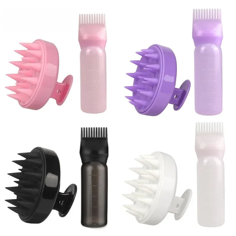 2pcs Hair Dye Refillable Bottle Applicator Comb Root Comb Applicator Bottle with Shampoo Brush Scalp Hairdressing Coloring Tools