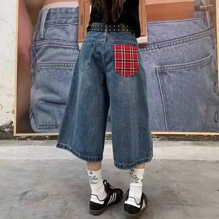 

Streetwear Gothic Spliced Oversize Jeans Jorts Baggy Denim Shorts Femme Jean Shorts Woman Summer Women Clothing Clothes Pants