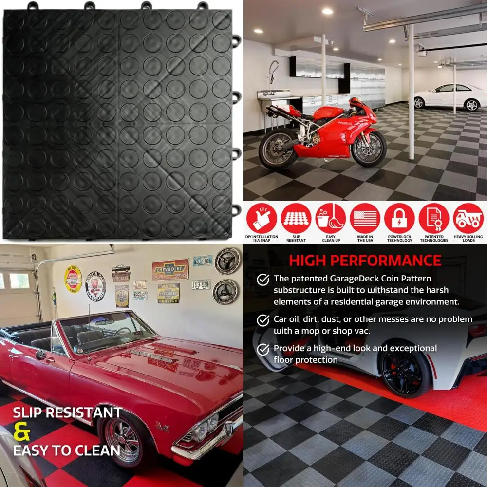 بلاط أرضية جراج معيارية غير قابلة للانزلاق - بلاط متشابك كوبوليمر متين، أسود، 48 عبوة من 12 × 12 بوصة، مثالي لمرآب ديسمبر