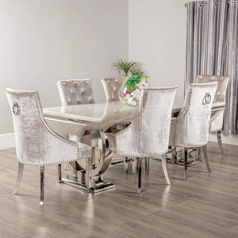 

Modern Living Room Furniture Stainless Steel Dining Tables and Chairs Set Marble Top Dining Table Dining Table Set for Home