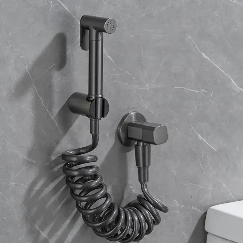 

Bidet Sprayer Faucets Mixer Gunmetal Gray Single Cold Toilet Corner Valve Handheld Hygienic Shower Head Wash Pet Airbrush Taps