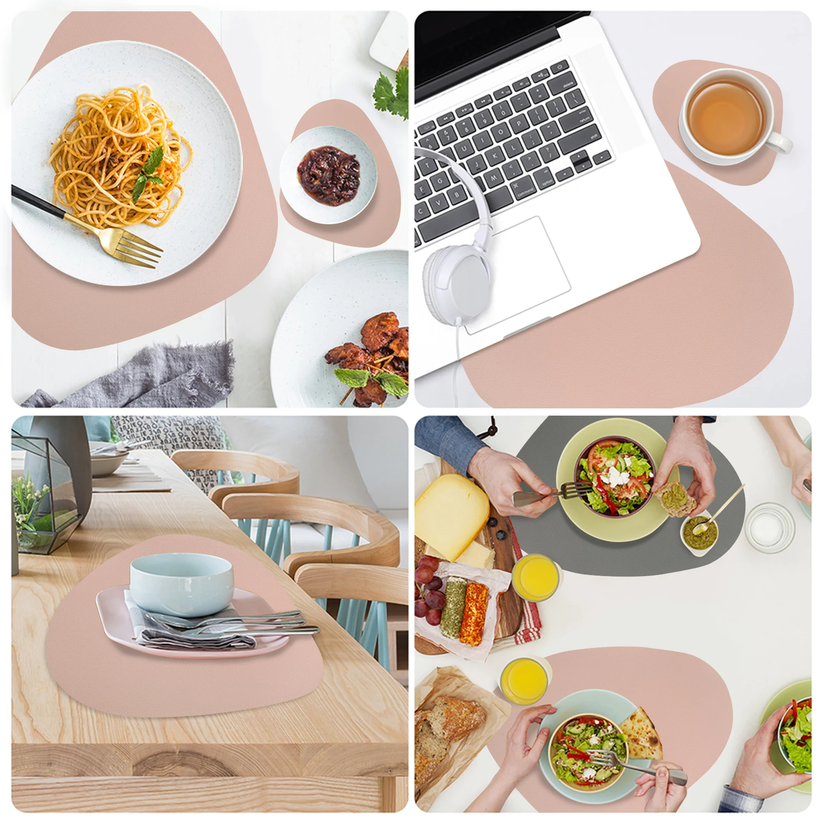 حصائر طاولة من جلد البولي يوريثان مع قواعد أكواب مقاومة للماء على الوجهين ومقاومة للحرارة وقابلة للغسل ومضادة للانزلاق لحفلات المطبخ والمطعم