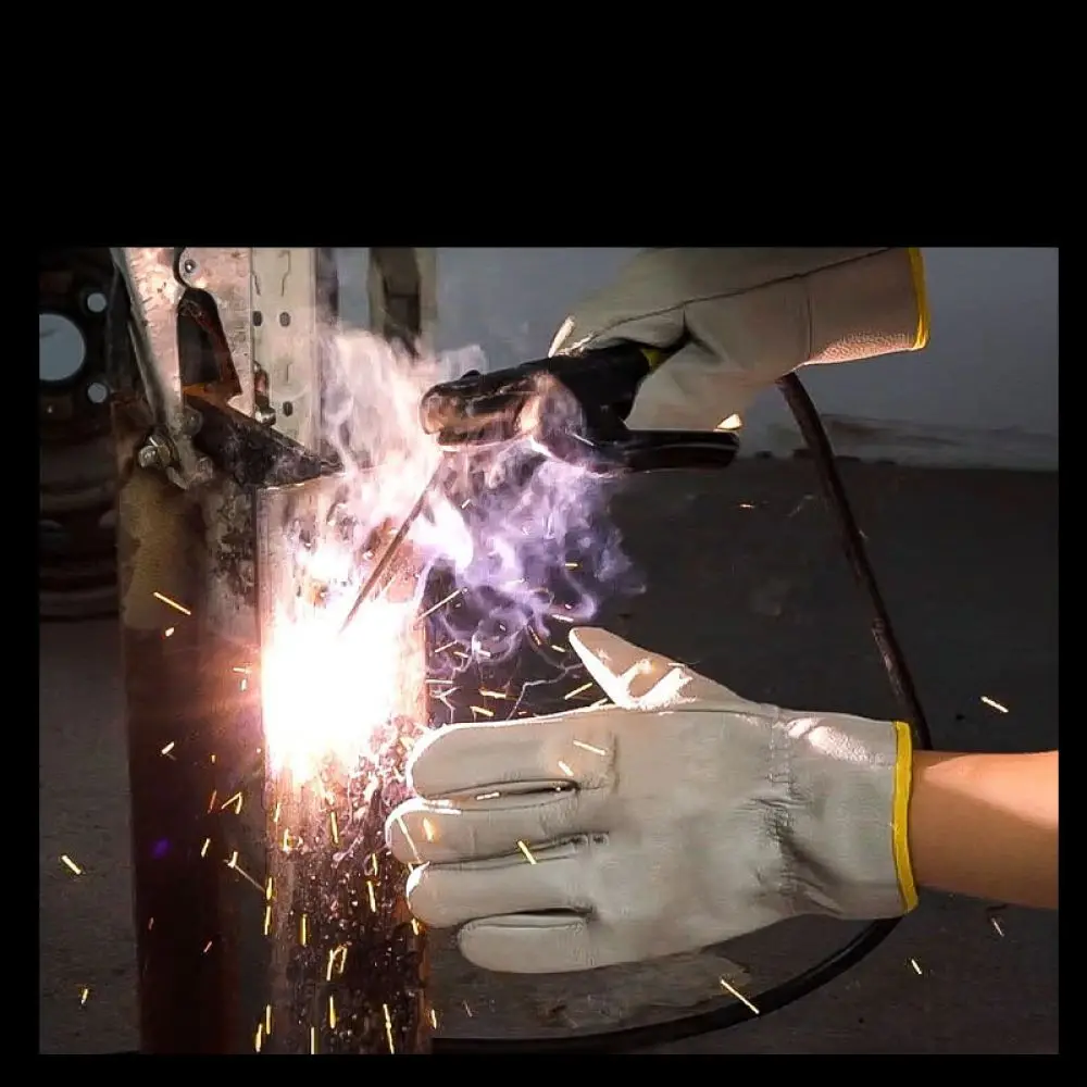 Safety Cowhide Leather Welding Gloves Breathable Short Style Protective Gear For Industrial Soldering Tasks